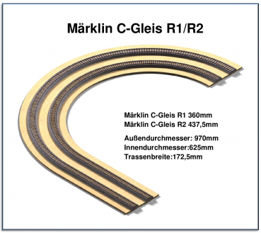 H0 Märklin C-Gleise R1/R2 2-gleisig 360/437,5mm - Gewindestangen -