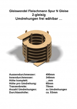 Fleischmann Spur N Gleise 2-gleisig 194,6/228,2mm - 6mm Lasercut -