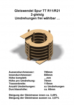 TT-Gleise R11/R21 2-gleisig 310/353mm Lasercut
