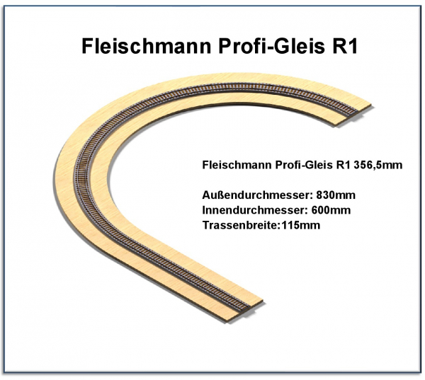 H0 Fleischmann Profi-Gleise R1 1-gleisig 356,5mm - 6mm Lasercut -