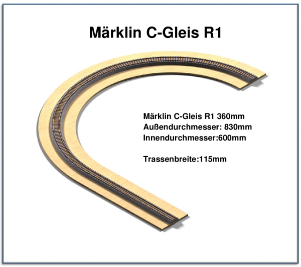 H0 Märklin C-Gleise R1 1-gleisig 360mm - 6mm Lasercut -