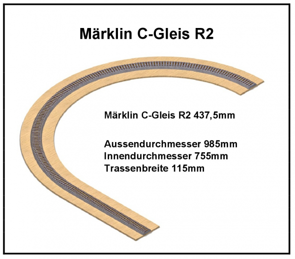 H0 Märklin C-Gleise R2 1-gleisig 437,5mm - 6mm Lasercut -