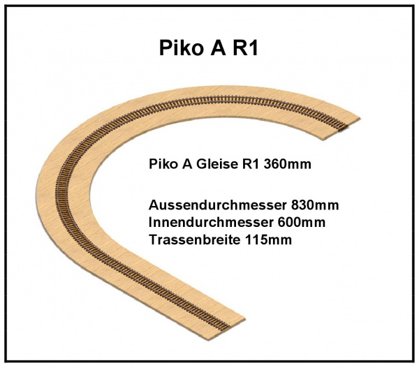 H0 Piko A Gleise R1 1-gleisig 360mm - 6mm Lasercut -